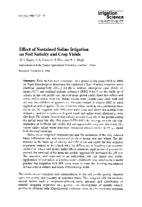 (PDF) Effect of sustained saline irrigation on soil salinity and crop ...