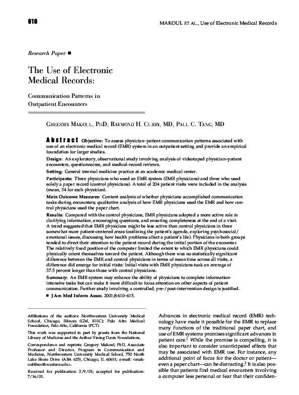 (PDF) The Use of Electronic Medical Records: Communication Patterns in ...