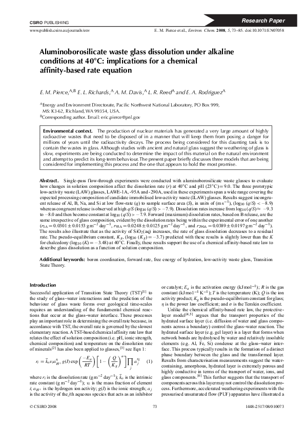 (PDF) Aluminoborosilicate Waste Glass Dissolution under Alkaline ...