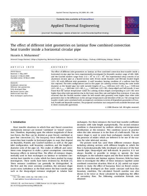 (PDF) The effect of different inlet geometries on laminar flow combined ...