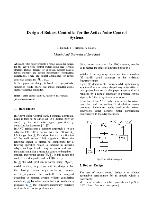 (PDF) Design of robust controller for the active noise control systems