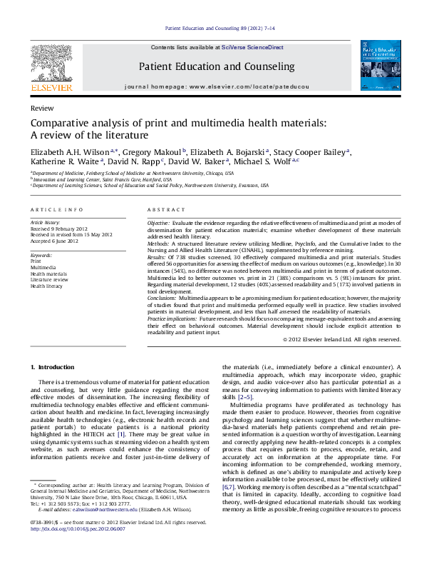 (PDF) Comparative analysis of print and multimedia health materials: A ...