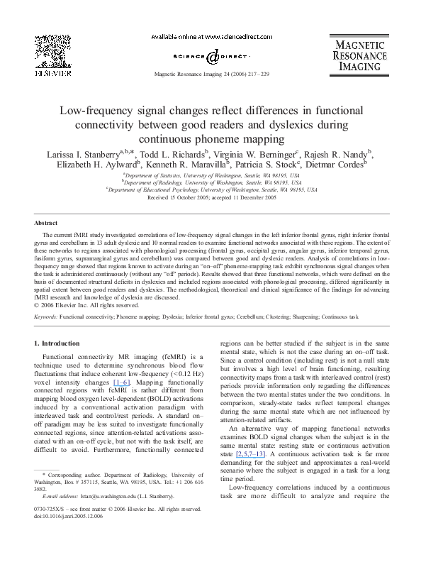 (PDF) Lowfrequency signal changes reflect differences in functional connectivity between good