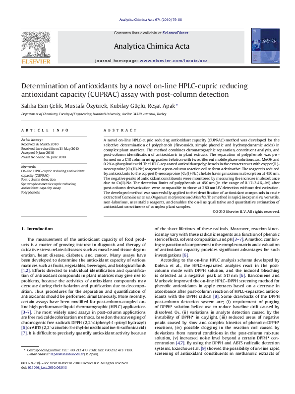 (PDF) Determination of antioxidants by a novel online HPLCcupric