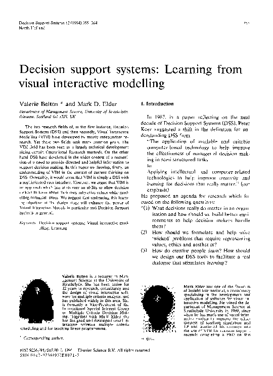 (PDF) Decision support systems: Learning from visual interactive modelling