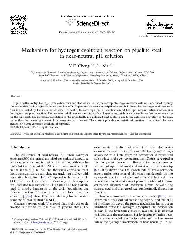 (PDF) Mechanism for hydrogen evolution reaction on pipeline steel in ...
