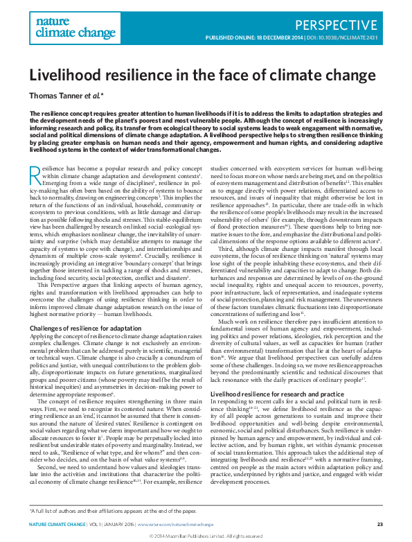 (PDF) Livelihood resilience in the face of climate change