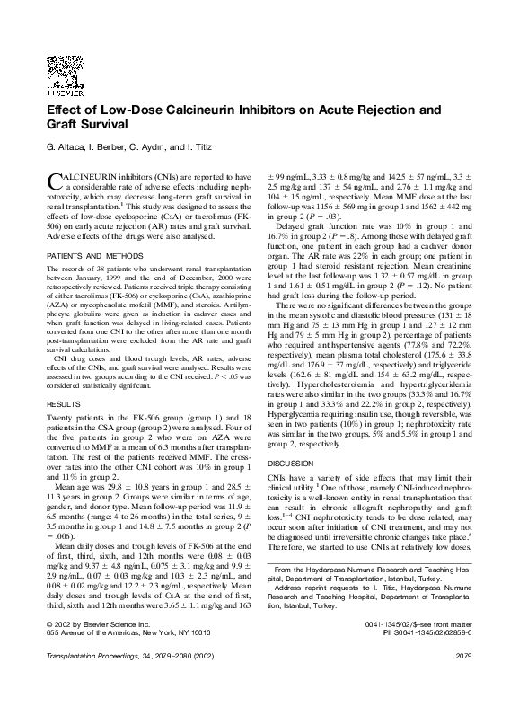 (PDF) Effect of low-dose calcineurin inhibitors on acute rejection and ...