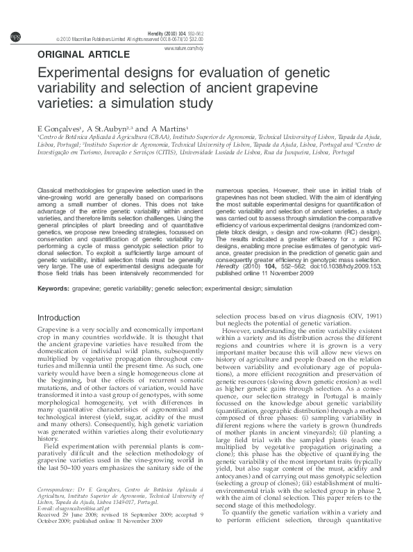 (PDF) Experimental designs for evaluation of genetic variability and ...