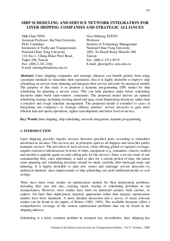 (PDF) Ship Scheduling and Service Network Integration for Liner ...