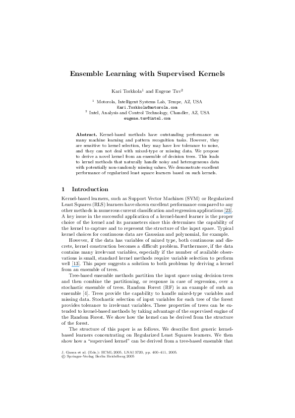 (PDF) Ensemble Learning with Supervised Kernels