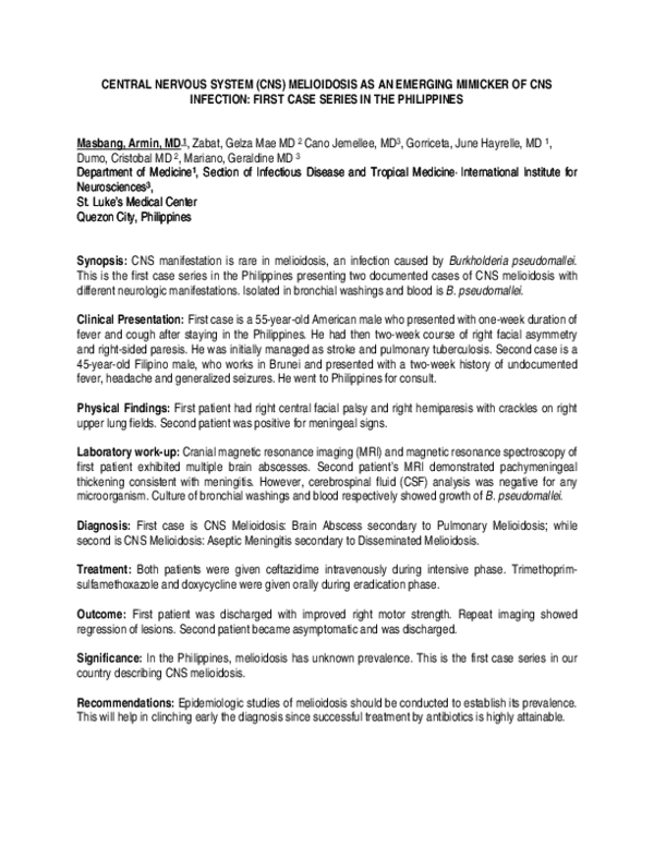 (PDF) CENTRAL NERVOUS SYSTEM (CNS) MELIOIDOSIS AS AN EMERGING MIMICKER ...