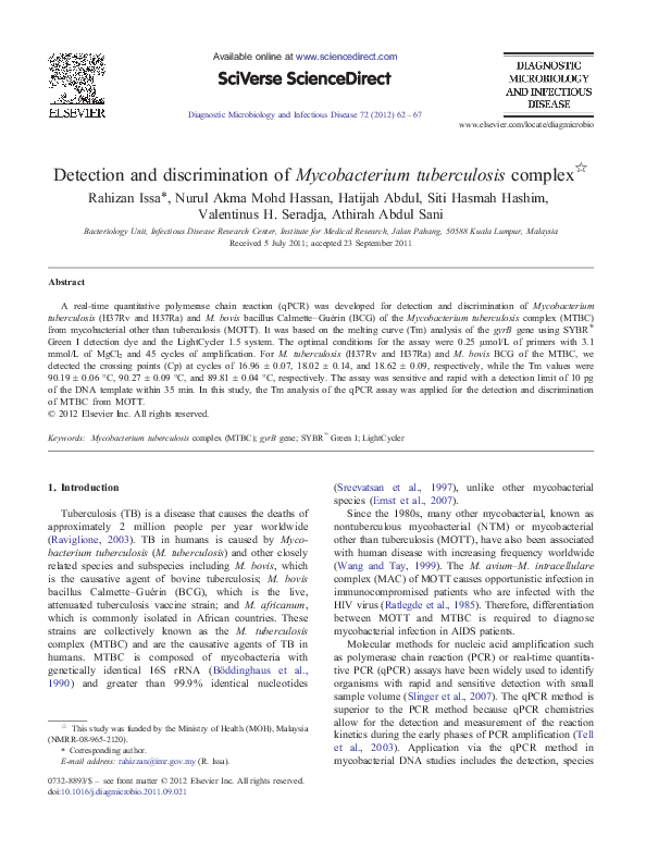 (PDF) Detection and discrimination of Mycobacterium tuberculosis complex
