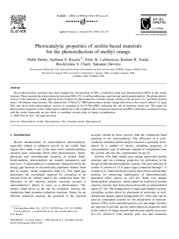 (PDF) Photocatalytic properties of zeolitebased materials for the