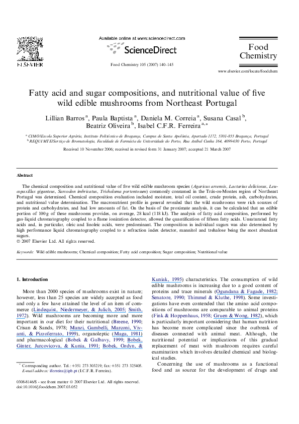 (PDF) Fatty acid and sugar compositions, and nutritional value of five ...