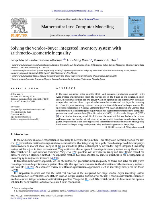(PDF) Solving the vendor-buyer integrated inventory system with ...