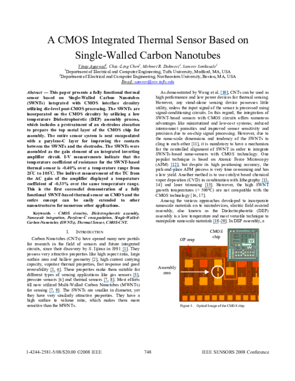 (PDF) A CMOS integrated thermal sensor based on Single-Walled Carbon ...