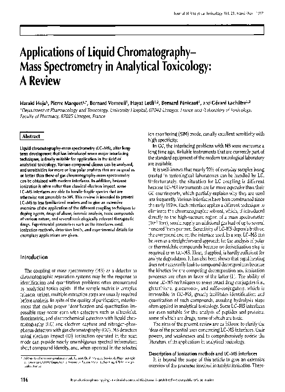 (PDF) Applications of Liquid ChromatographyMass Spectrometry in Analytical Toxicology A Review