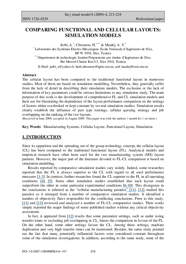 (PDF) Comparing functional and cellular layouts: simulation models