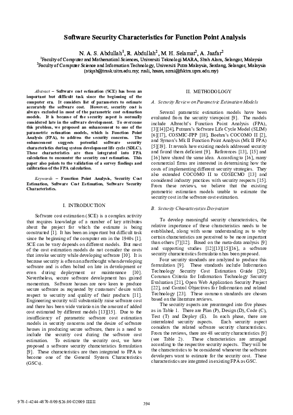 (PDF) Software security characteristics for function point analysis