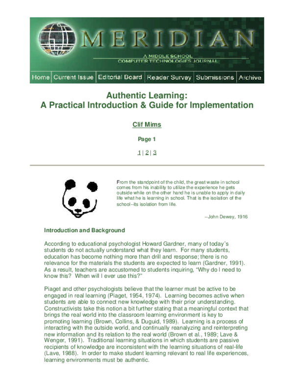 (PDF) Authentic Learning: A practical introduction and guide for ...