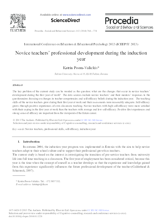 (PDF) Novice Teachers’ Professional Development During the Induction Year