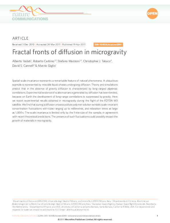 (PDF) Fractal fronts of diffusion in microgravity
