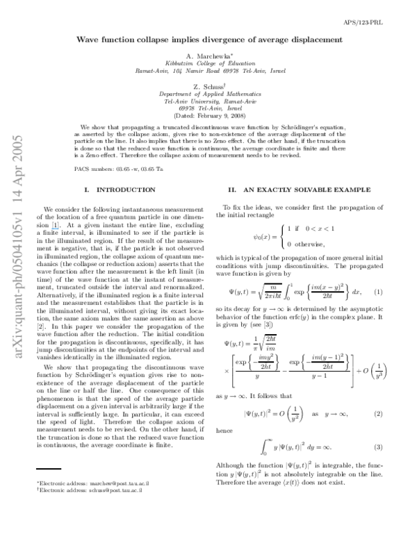 (PDF) Wave function collapse implies divergence of average displacement