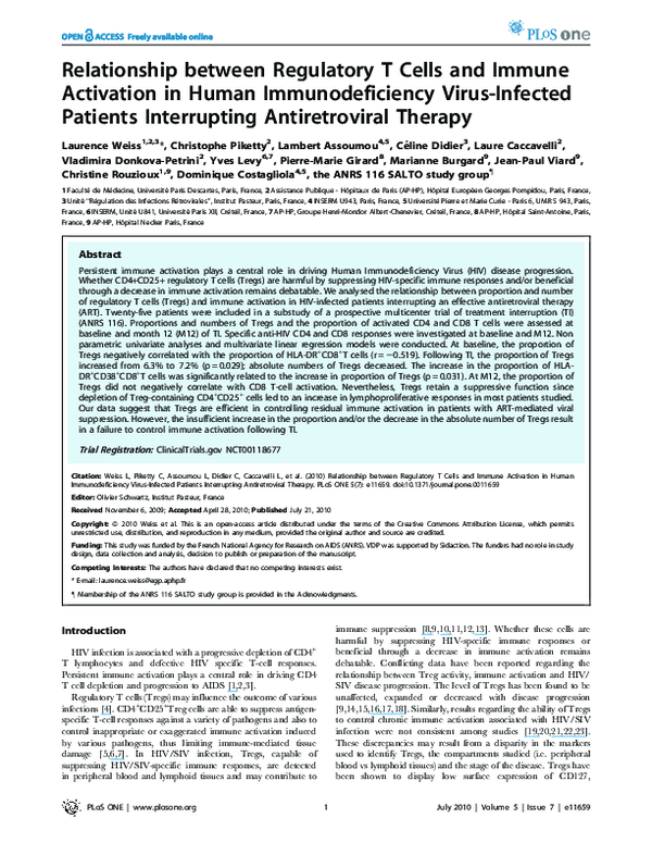 (PDF) Relationship between Regulatory T Cells and Immune Activation in ...