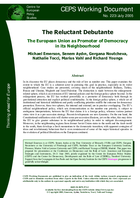 (PDF) The Reluctant Debutante. The European Union as Promoter of ...
