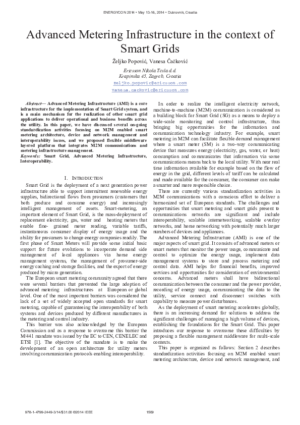 (PDF) Advanced Metering Infrastructure in the context of Smart Grids