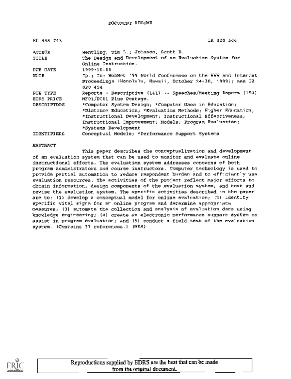 (PDF) The design and development of an evaluation system for online ...