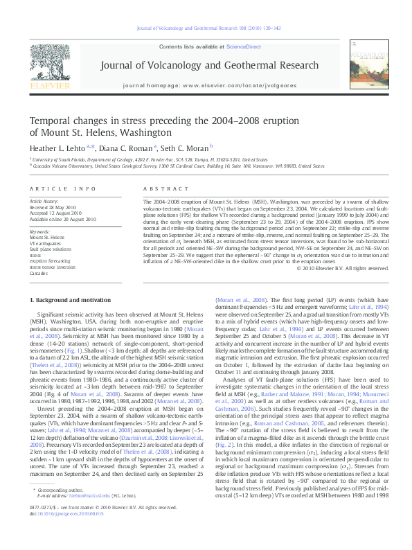 (PDF) Temporal changes in stress preceding the 2004-2008 eruption of ...