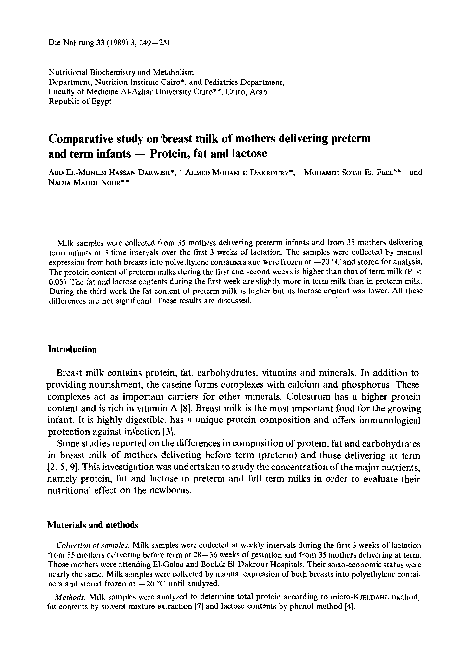 (PDF) Comparative study on breast milk of mothers delivering preterm ...