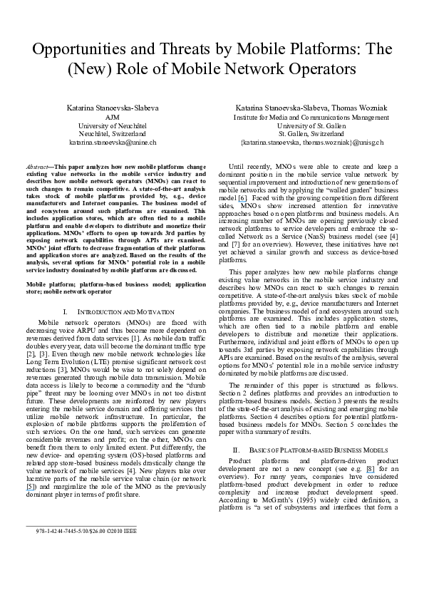 (PDF) Opportunities and threats by mobile platforms: The (new) role of ...