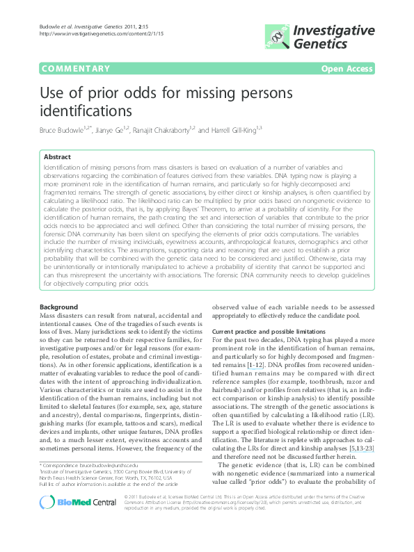 (PDF) Use of prior odds for missing persons identifications Harrell