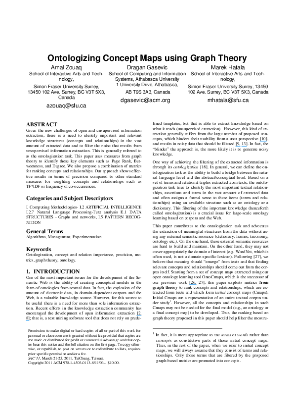 (PDF) Ontologizing concept maps using graph theory