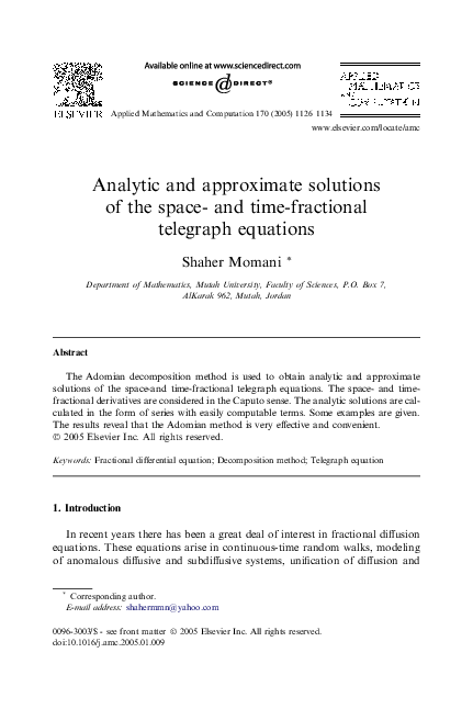 (PDF) Analytic and approximate solutions of the space- and time ...