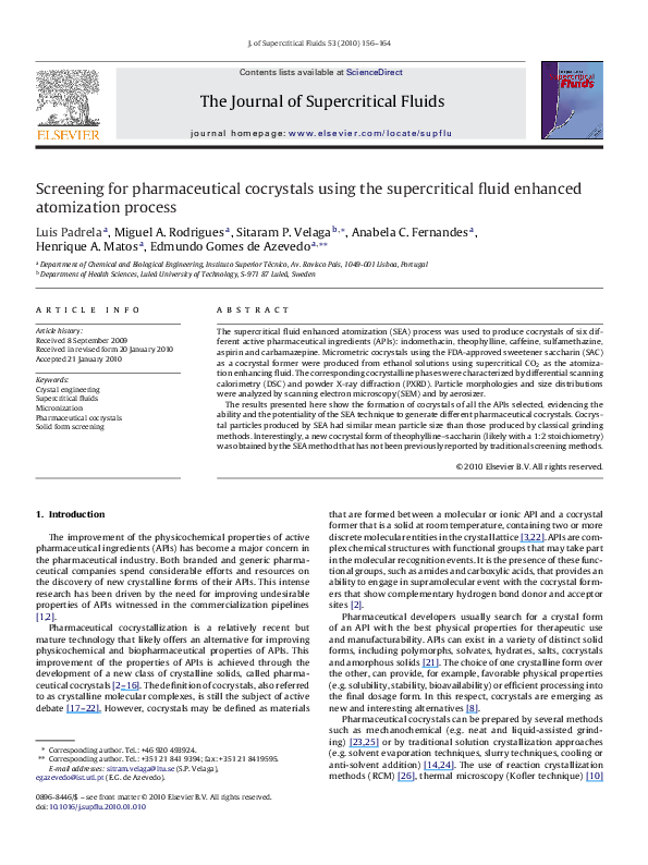 (PDF) Screening for pharmaceutical cocrystals using the supercritical ...