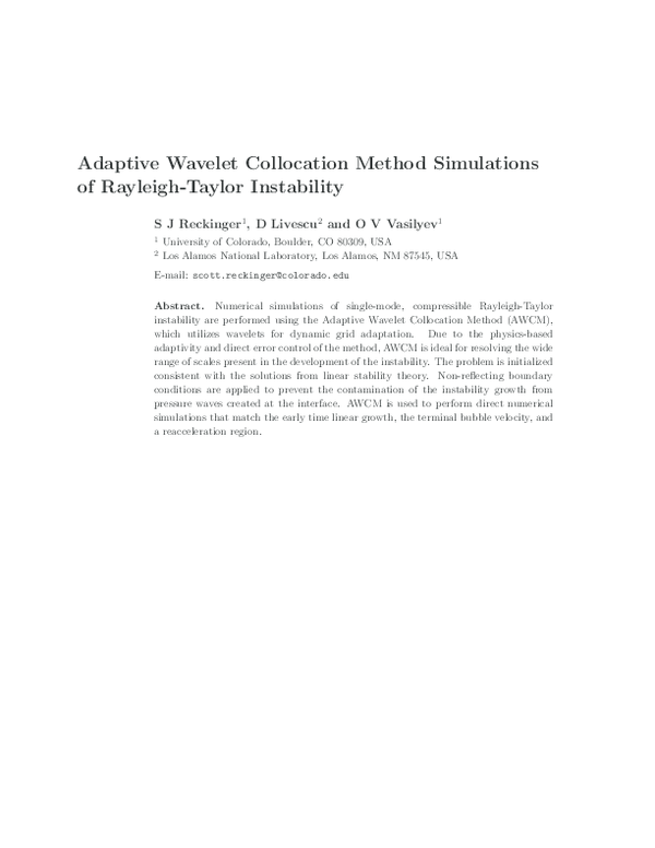 (PDF) Adaptive wavelet collocation method simulations of Rayleigh ...
