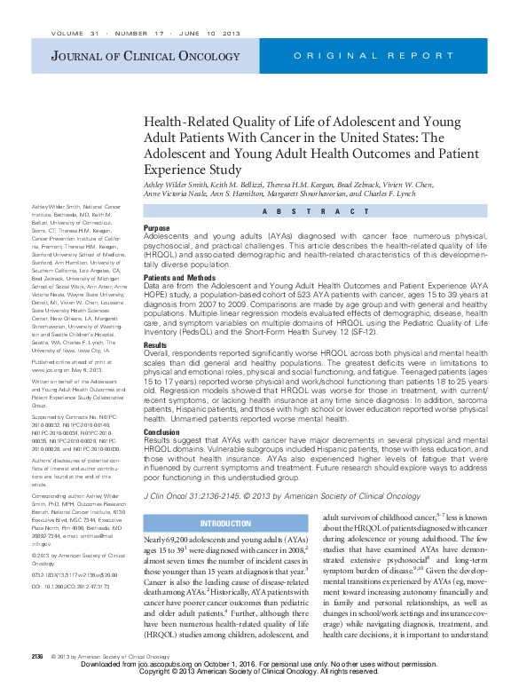 (PDF) Health-Related Quality of Life of Adolescent and Young Adult ...