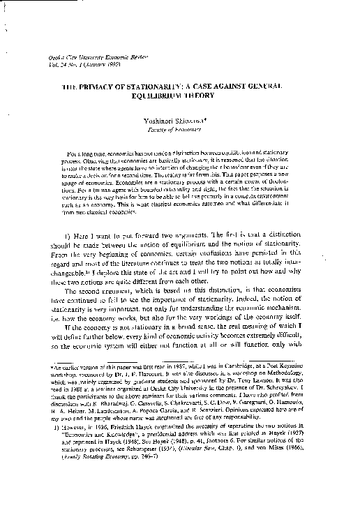 The Primacy of Stationarity: A Case against General Equilibrium Theory