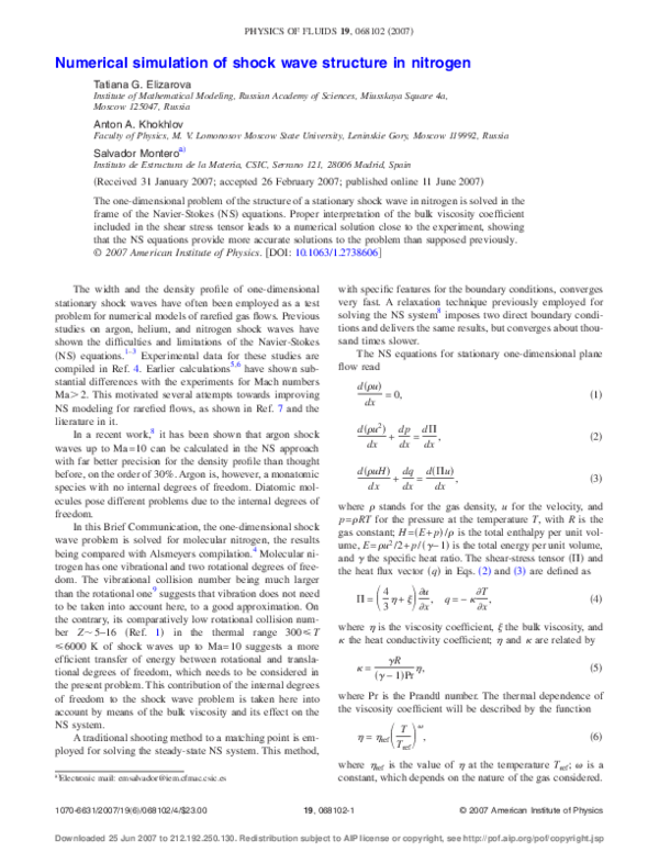 (PDF) Numerical simulation of shock wave structure in nitrogen