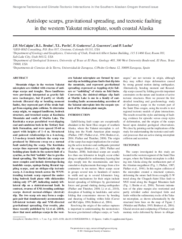 (PDF) Antislope scarps, gravitational spreading, and tectonic faulting