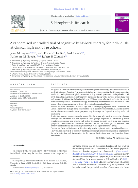 (PDF) A randomized controlled trial of cognitive behavioral therapy for ...