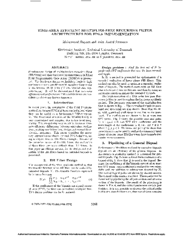 (PDF) Time-area efficient multiplier-free recursive filter ...