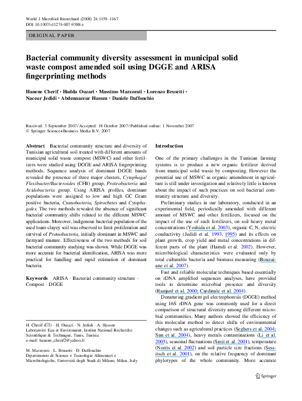 (PDF) Bacterial community diversity assessment in municipal solid waste ...