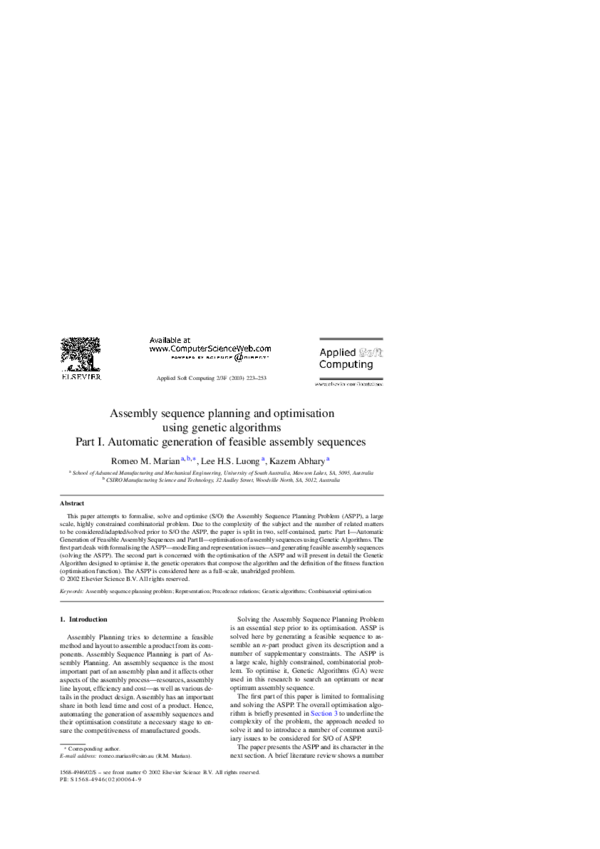 (PDF) Assembly sequence planning and optimisation using genetic ...