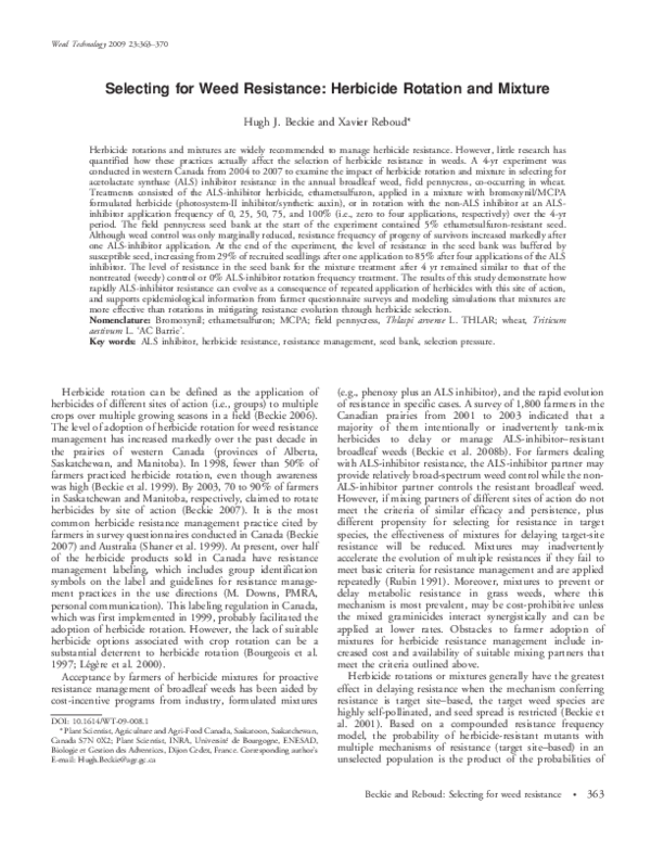 (PDF) Selecting for Weed Resistance: Herbicide Rotation and Mixture