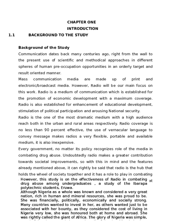 (DOC) BACKGROUND TO THE STUDY Background of the Study